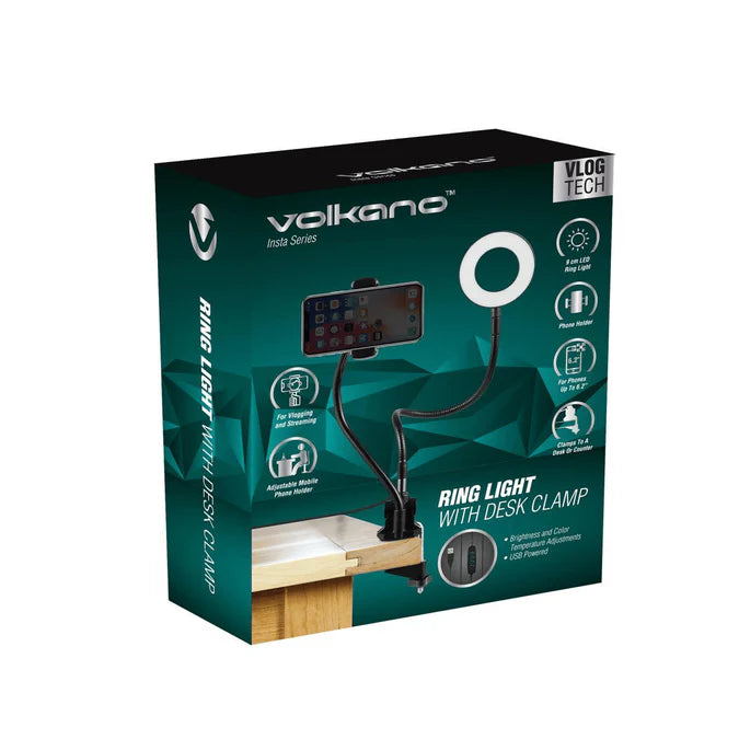 Volkano Insta Series Ring Light with Desk Clamp VK-6501-BK